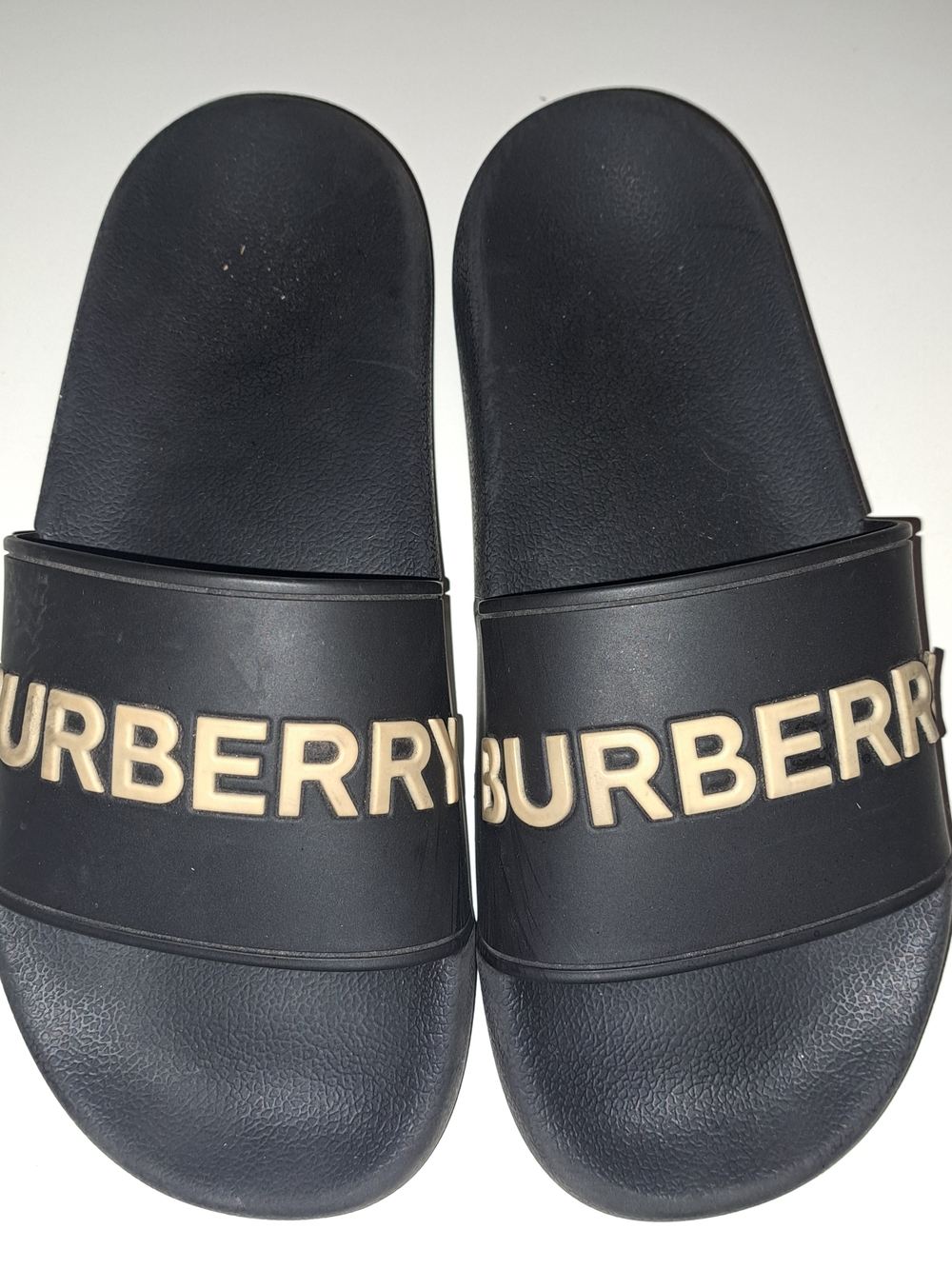Burberry Furley Slides Black White Logo Women's Size EU 38 U.S. Size 8